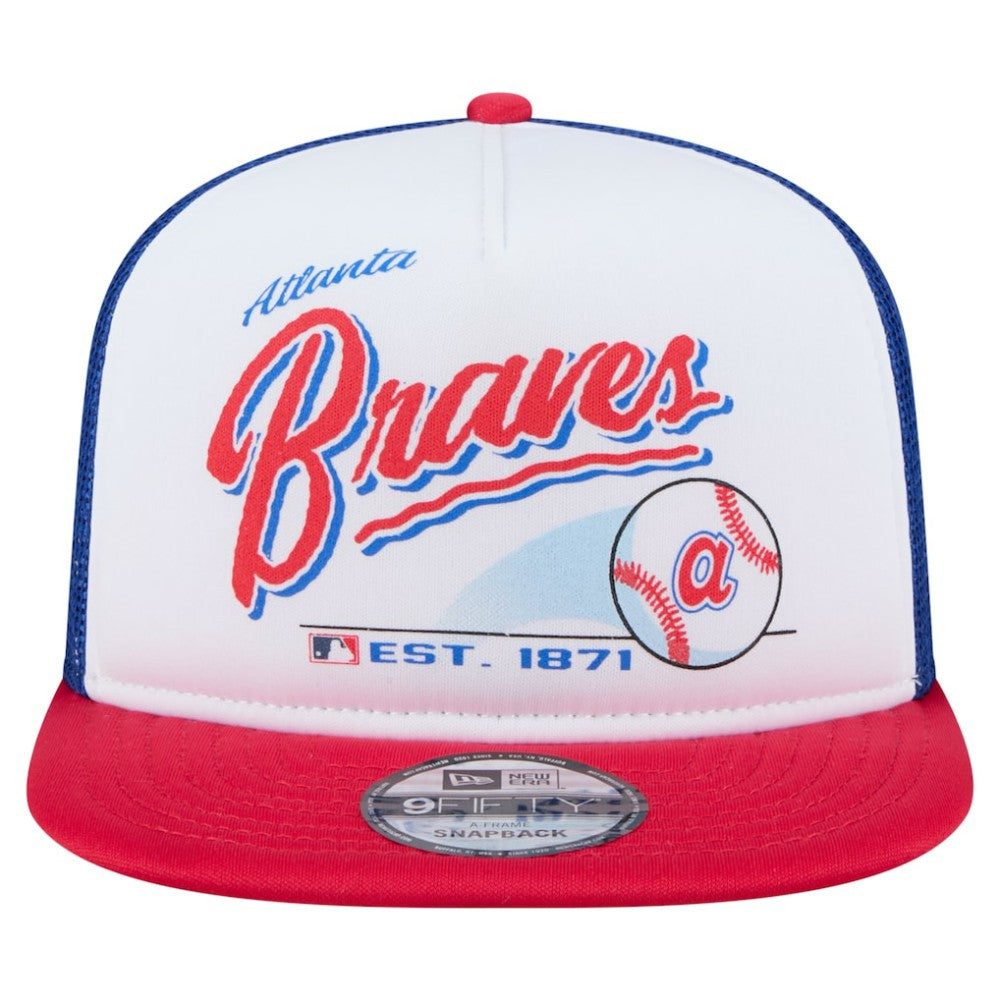 Atlanta Braves Retro Script Trucker 9FIFTY Snapback Hat - White/Red | New Era