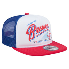 Atlanta Braves Retro Script Trucker 9FIFTY Snapback Hat - White/Red | New Era