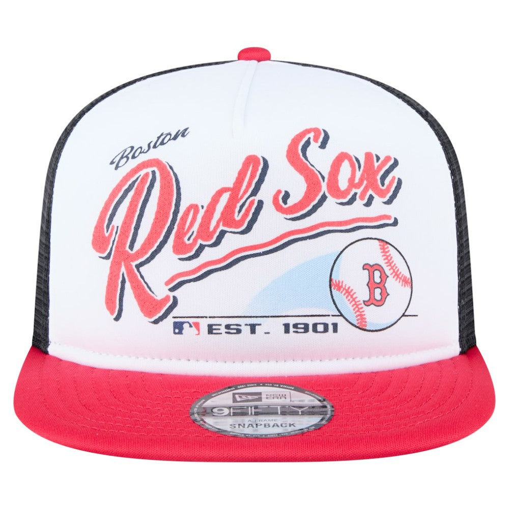 Boston Red Sox Retro Script Trucker 9FIFTY Snapback Hat - White/Red | New Era