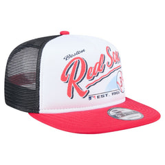 Boston Red Sox Retro Script Trucker 9FIFTY Snapback Hat - White/Red | New Era