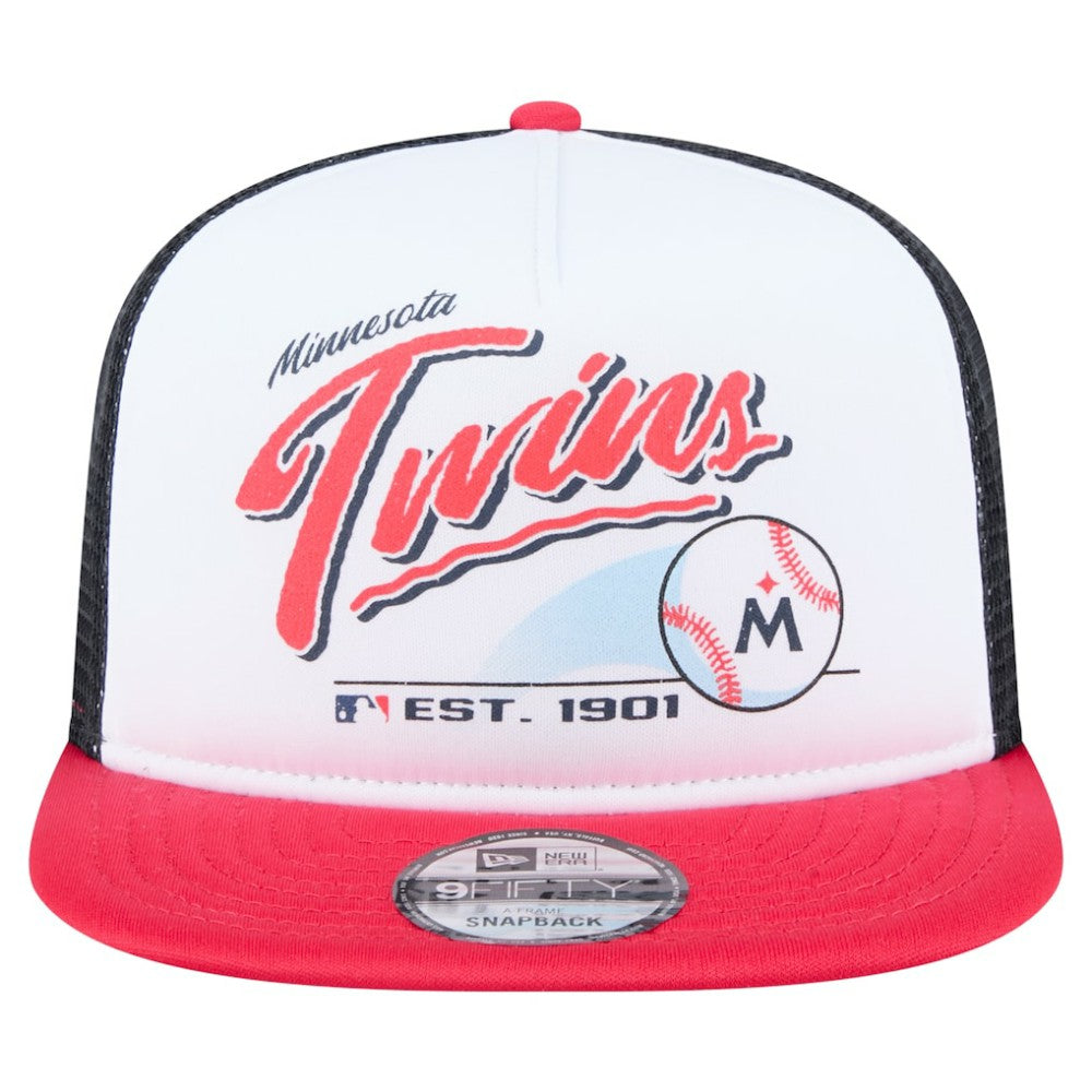 Minnesota Twins Retro Script Trucker 9FIFTY Snapback Hat - White/Red | New Era