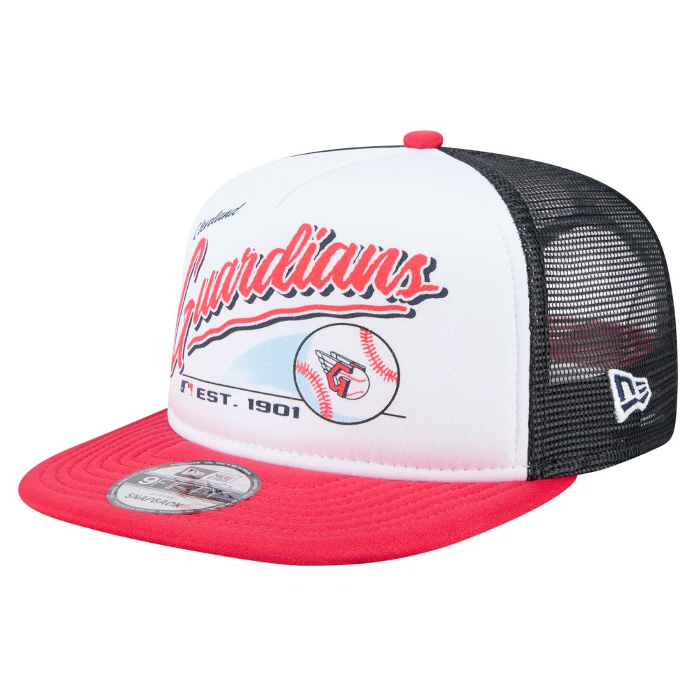Cleveland Guardians Retro Script Trucker 9FIFTY Snapback Hat - White/Red | New Era