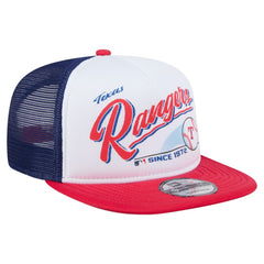 Texas Rangers Retro Script Trucker 9FIFTY Snapback Hat - White/Red | New Era