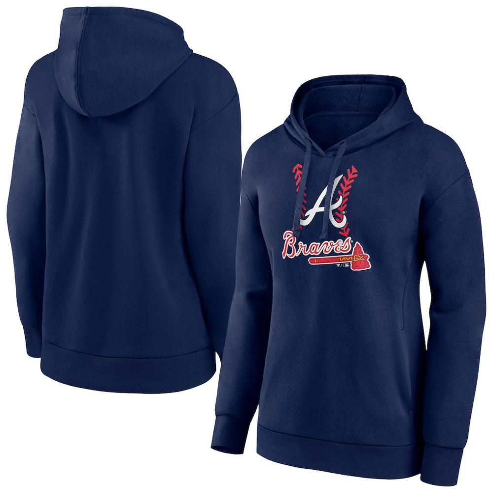 Atlanta Braves Women's Fastball Pullover Hoodie - Navy