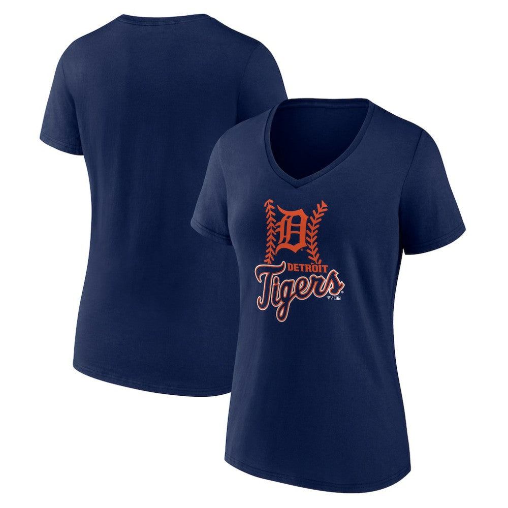 Detroit Tigers Women's Fastball V-Neck T-Shirt - Navy