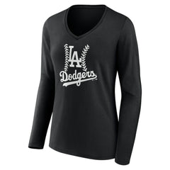 Los Angeles Dodgers Women's Fastball Long Sleeve V-Neck T-Shirt - Black