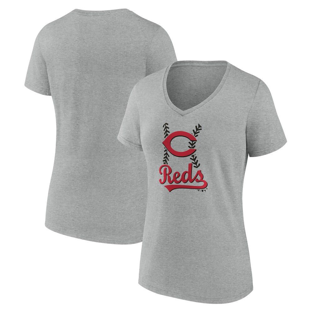 Cincinnati Reds Women's Fastball V-Neck T-Shirt - Gray