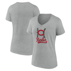 Cincinnati Reds Women's Fastball V-Neck T-Shirt - Gray