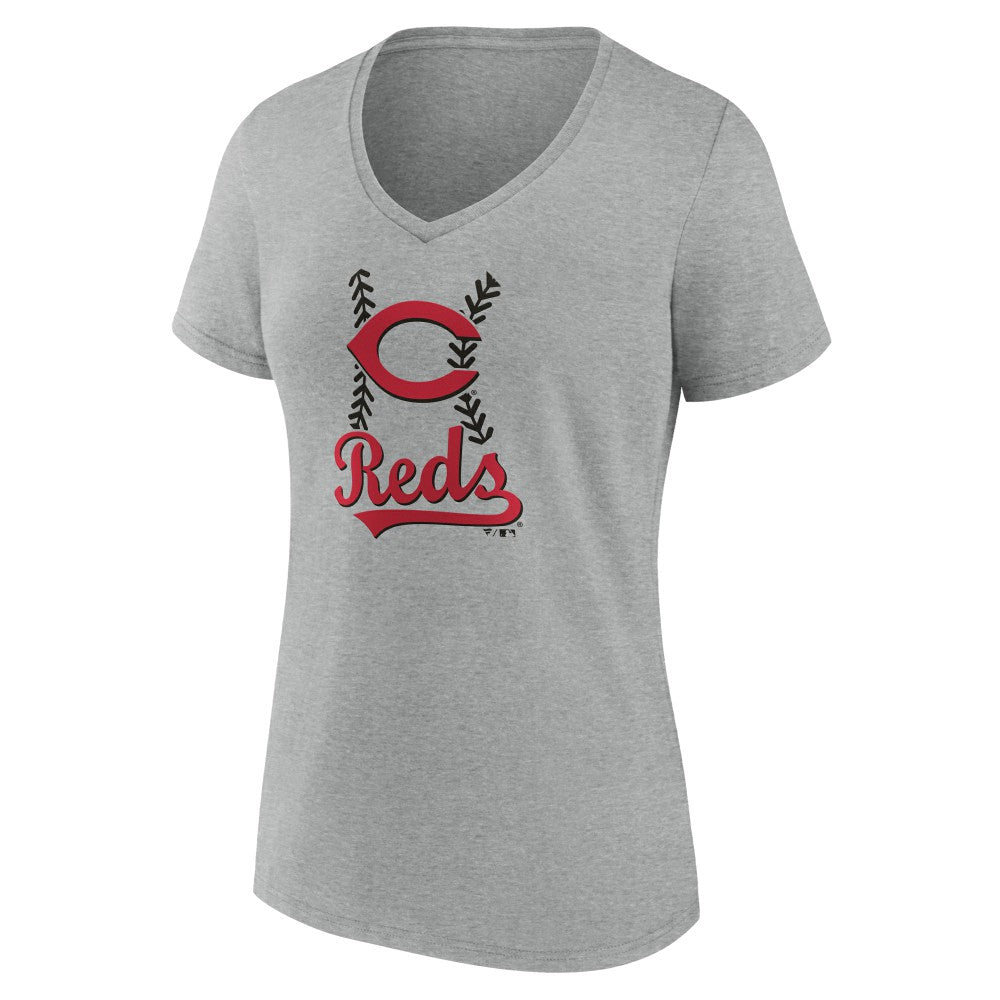 Cincinnati Reds Women's Fastball V-Neck T-Shirt - Gray