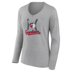Cleveland Guardians Women's Fastball Long Sleeve V-Neck T-Shirt - Gray