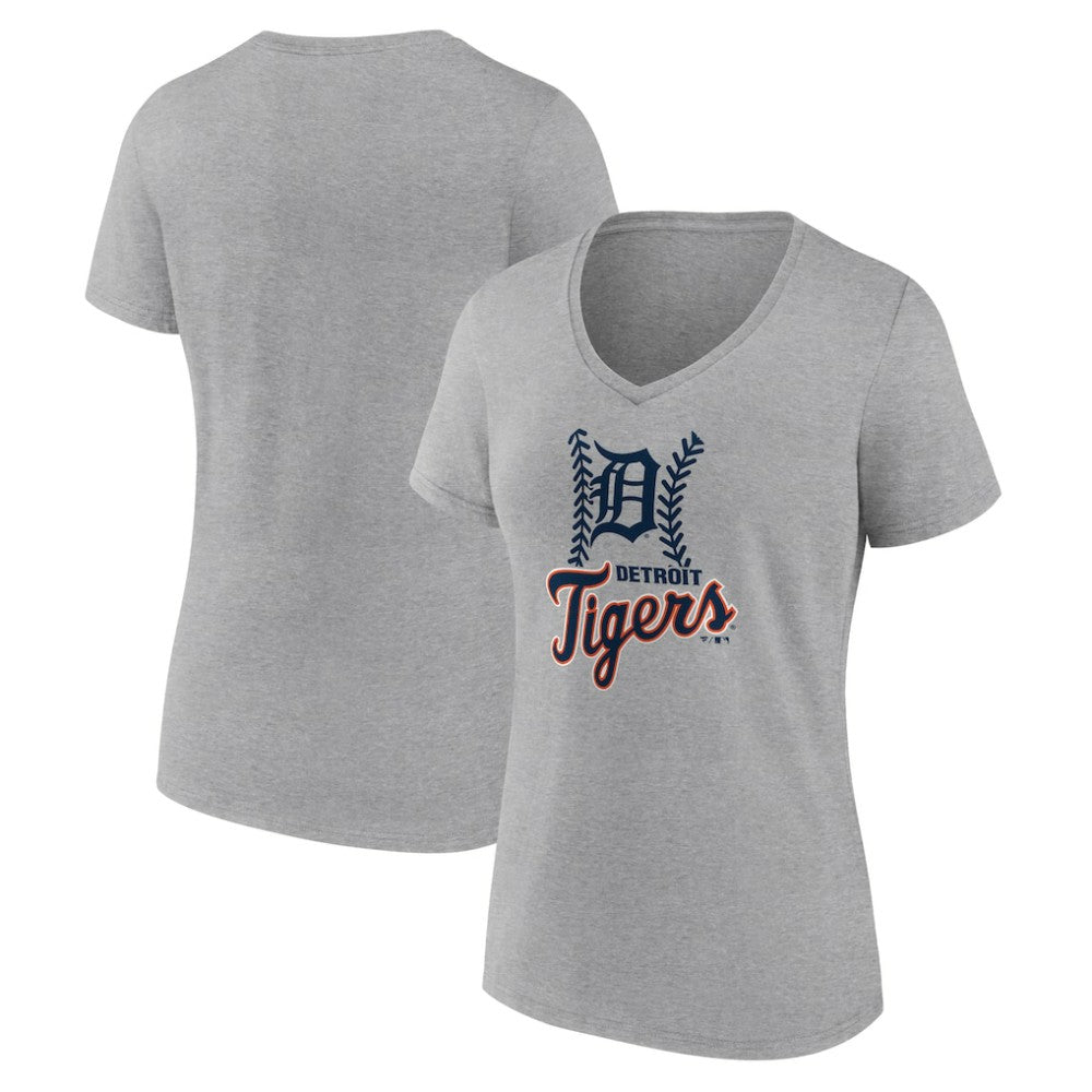 Detroit Tigers Women's Fastball V-Neck T-Shirt - Gray