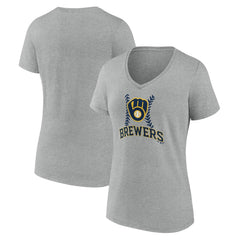 Milwaukee Brewers Women's Fastball V-Neck T-Shirt - Gray