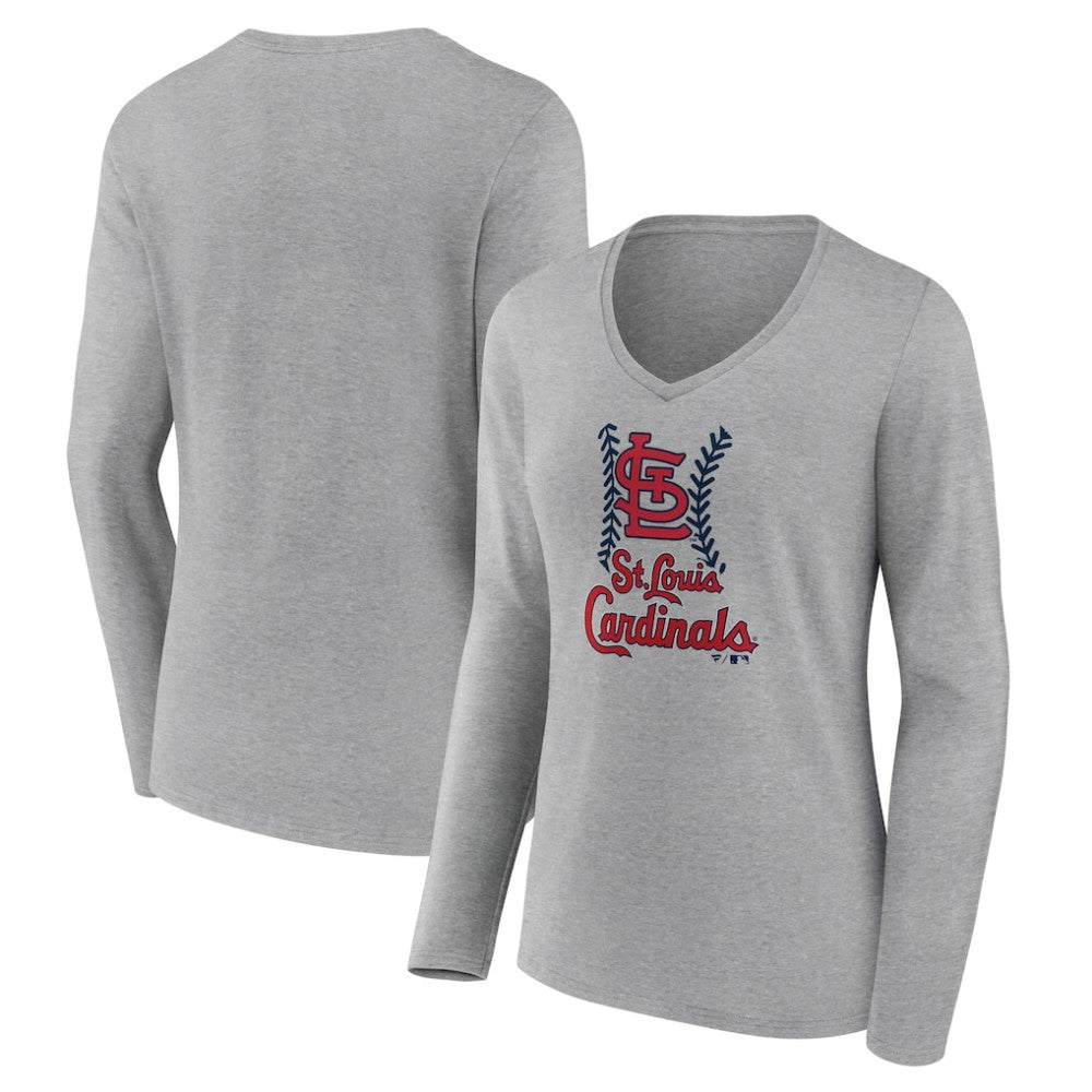 St. Louis Cardinals Women's Fastball Long Sleeve V-Neck T-Shirt - Gray