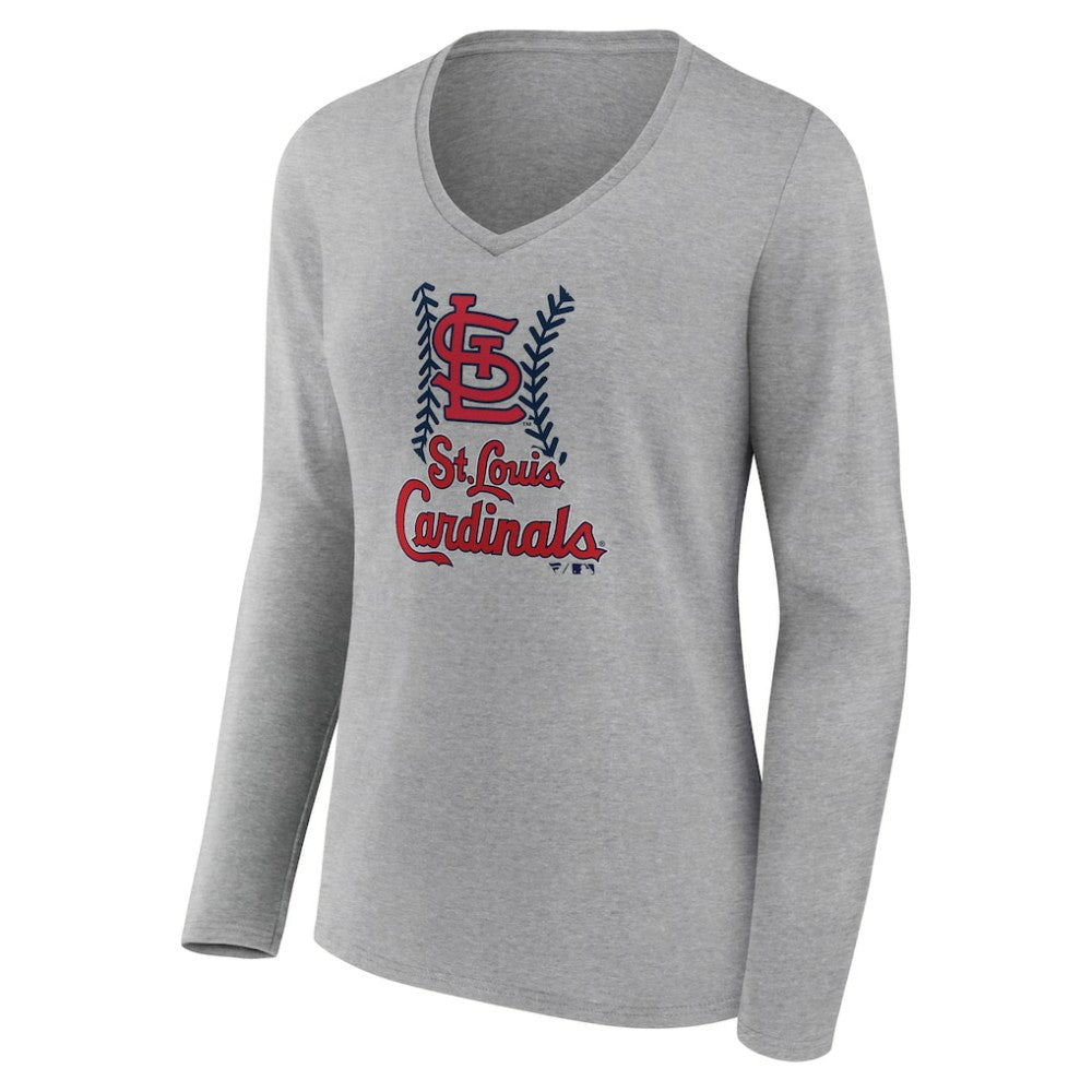 St. Louis Cardinals Women's Fastball Long Sleeve V-Neck T-Shirt - Gray
