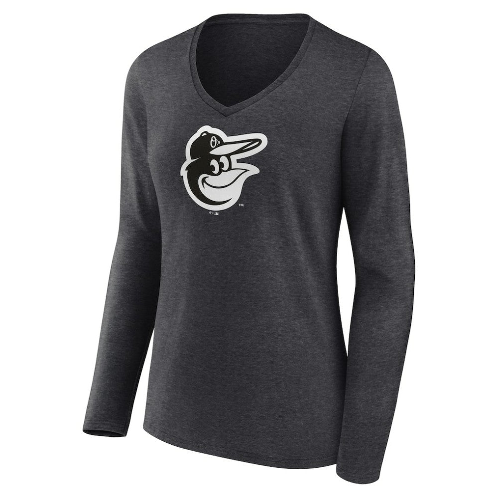 Baltimore Orioles Women's Monochrome Long Sleeve V-Neck T-Shirt - Charcoal