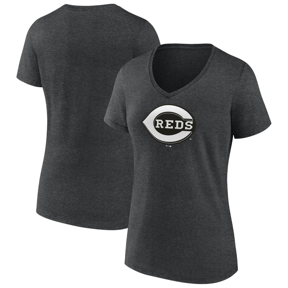 Cincinnati Reds Women's Monochrome V-Neck T-Shirt - Charcoal