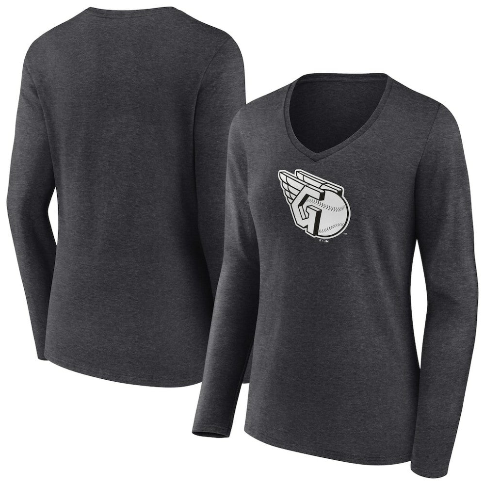 Cleveland Guardians Women's Monochrome Long Sleeve V-Neck T-Shirt - Charcoal