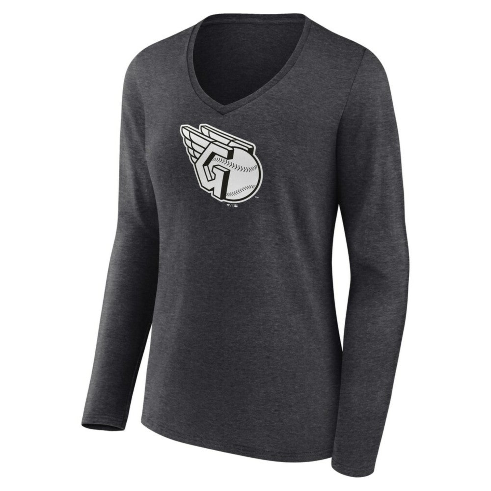 Cleveland Guardians Women's Monochrome Long Sleeve V-Neck T-Shirt - Charcoal