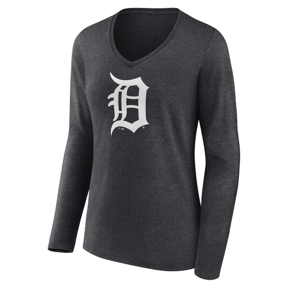 Detroit Tigers Women's Monochrome Long Sleeve V-Neck T-Shirt - Charcoal