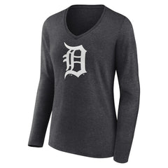 Detroit Tigers Women's Monochrome Long Sleeve V-Neck T-Shirt - Charcoal
