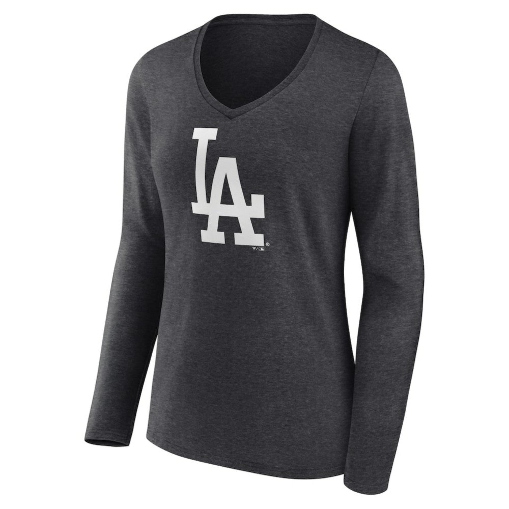 Los Angeles Dodgers Women's Monochrome Long Sleeve V-Neck T-Shirt - Charcoal