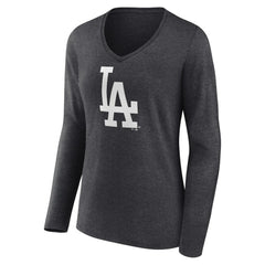 Los Angeles Dodgers Women's Monochrome Long Sleeve V-Neck T-Shirt - Charcoal