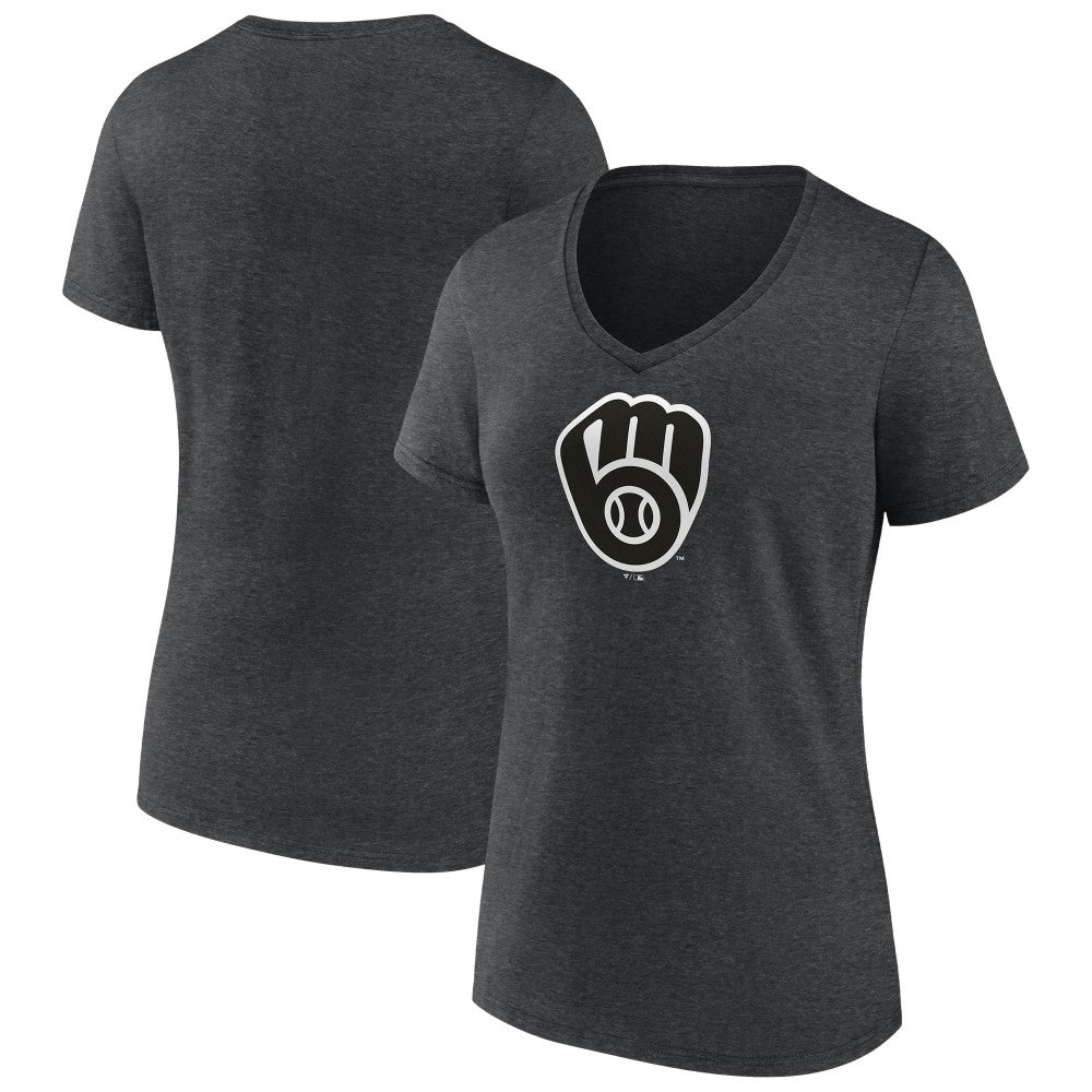 Milwaukee Brewers Women's Monochrome V-Neck T-Shirt - Charcoal