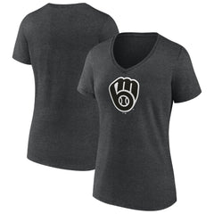 Milwaukee Brewers Women's Monochrome V-Neck T-Shirt - Charcoal
