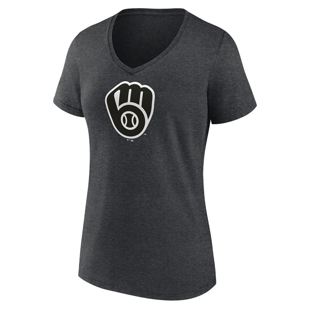 Milwaukee Brewers Women's Monochrome V-Neck T-Shirt - Charcoal