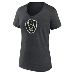 Milwaukee Brewers Women's Monochrome V-Neck T-Shirt - Charcoal