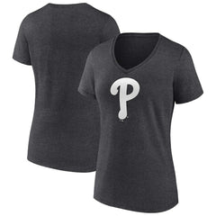 Philadelphia Phillies Women's Monochrome V-Neck T-Shirt - Charcoal