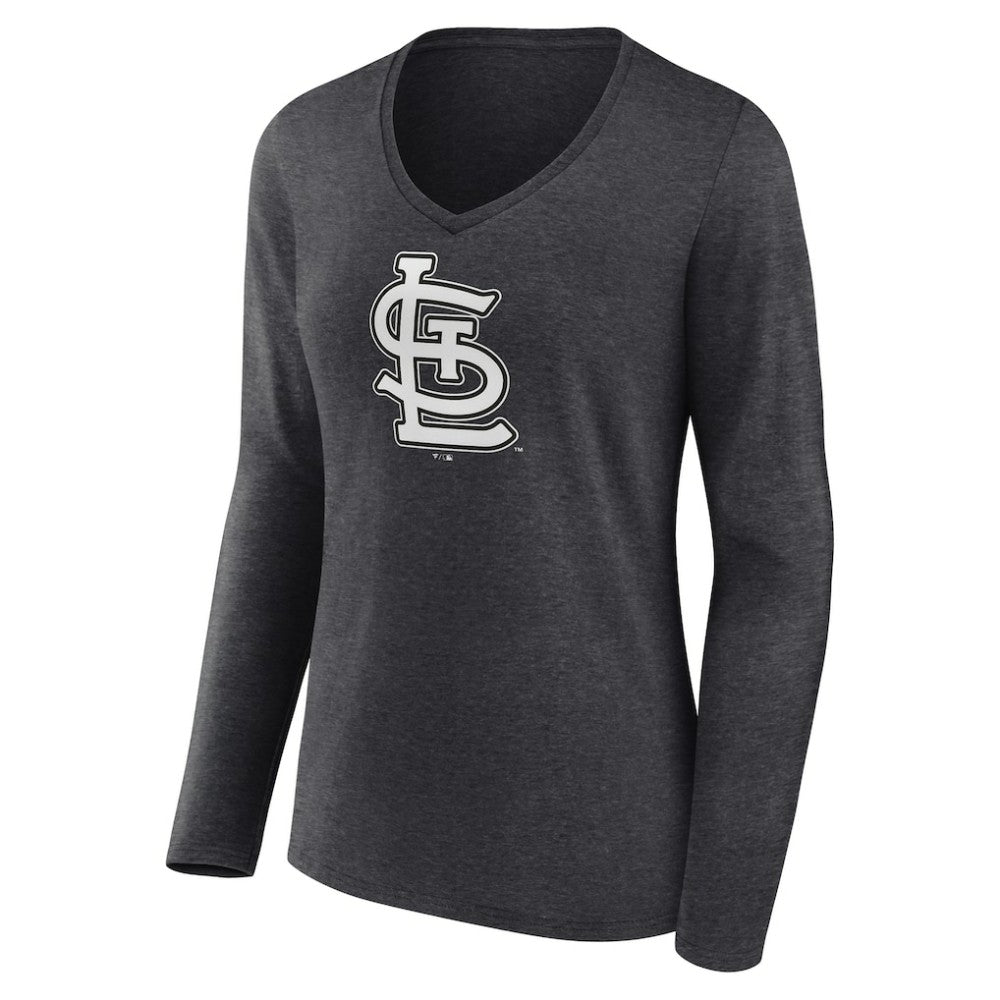 St. Louis Cardinals Women's Monochrome Long Sleeve V-Neck T-Shirt - Charcoal