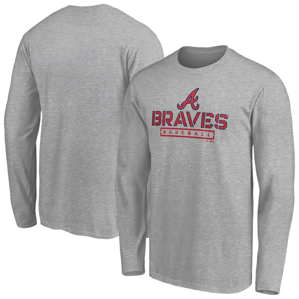 Atlanta Braves Evanston Stencil Long Sleeve T-Shirt - Gray