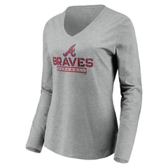 Atlanta Braves Women's Evanston Stencil Long Sleeve V-Neck T-Shirt - Gray