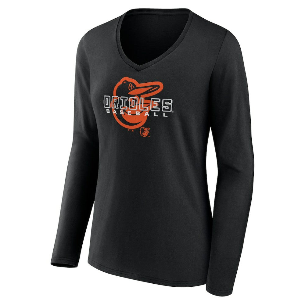 Baltimore Orioles Women's Stellar Long Sleeve V-Neck T-Shirt - Black