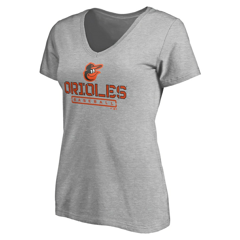 Baltimore Orioles Women's Evanston Stencil V-Neck T-Shirt - Gray