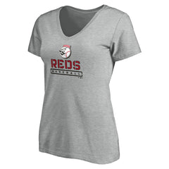 Cincinnati Reds Women's Evanston Stencil V-Neck T-Shirt - Gray