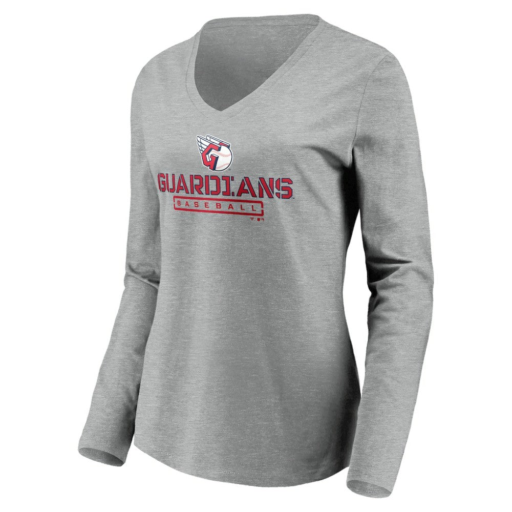 Cleveland Guardians Women's Evanston Stencil Long Sleeve V-Neck T-Shirt - Gray