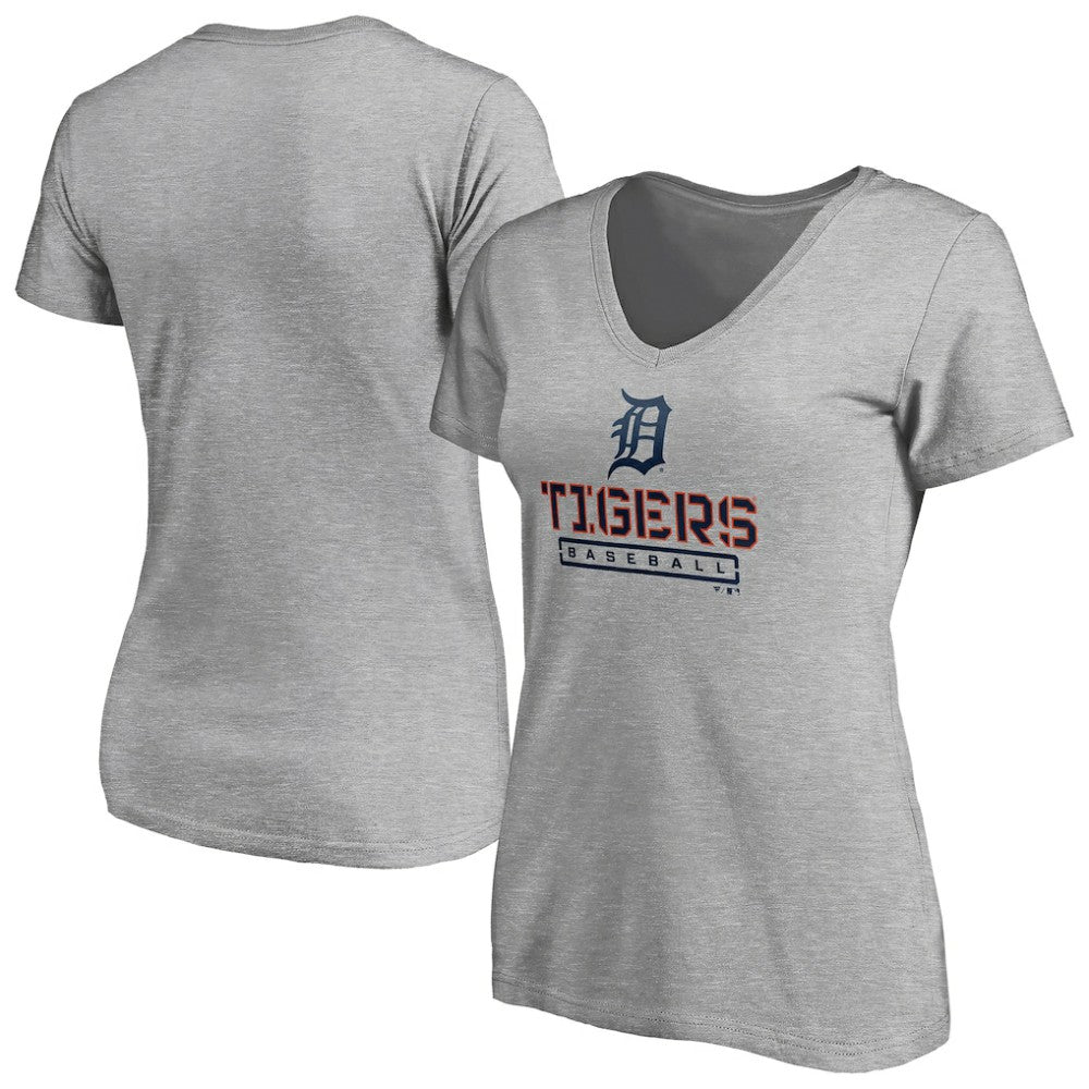Detroit Tigers Women's Evanston Stencil V-Neck T-Shirt - Gray