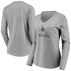 Los Angeles Dodgers Women's Evanston Stencil Long Sleeve V-Neck T-Shirt - Gray