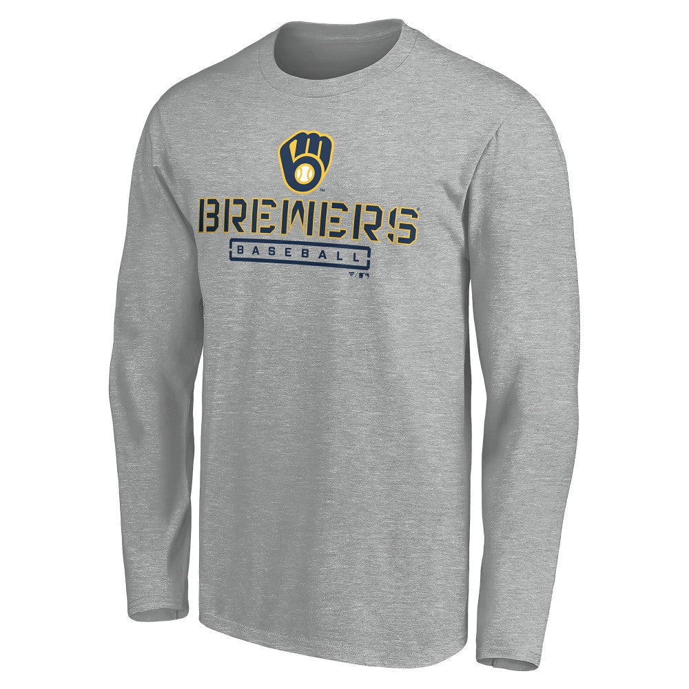 Milwaukee Brewers Evanston Stencil Long Sleeve T-Shirt - Gray