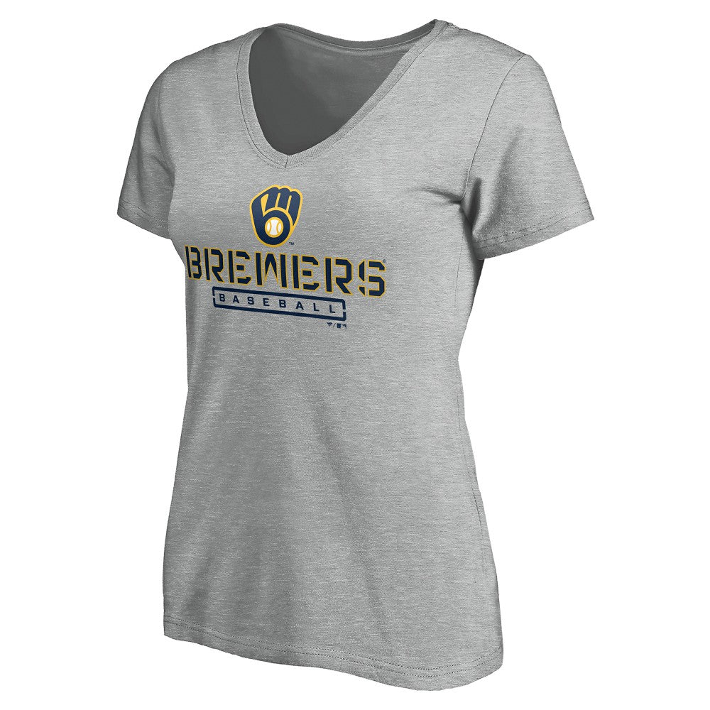 Milwaukee Brewers Women's Evanston Stencil V-Neck T-Shirt - Gray