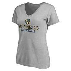 Milwaukee Brewers Women's Evanston Stencil V-Neck T-Shirt - Gray