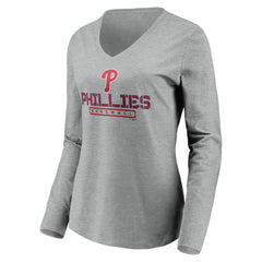 Philadelphia Phillies Women's Evanston Stencil Long Sleeve V-Neck T-Shirt - Gray