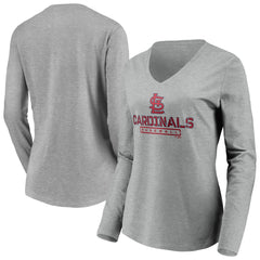 St. Louis Cardinals Women's Evanston Stencil Long Sleeve V-Neck T-Shirt - Gray