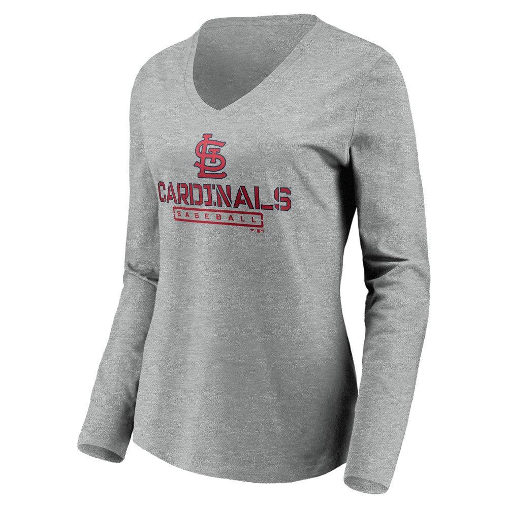 St. Louis Cardinals Women's Evanston Stencil Long Sleeve V-Neck T-Shirt - Gray