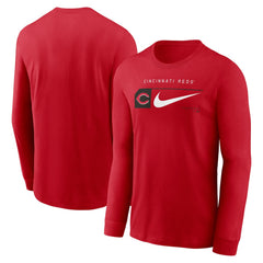 Cincinnati Reds Local Logo Swoosh Lockup Long Sleeve T-Shirt - Red | Nike