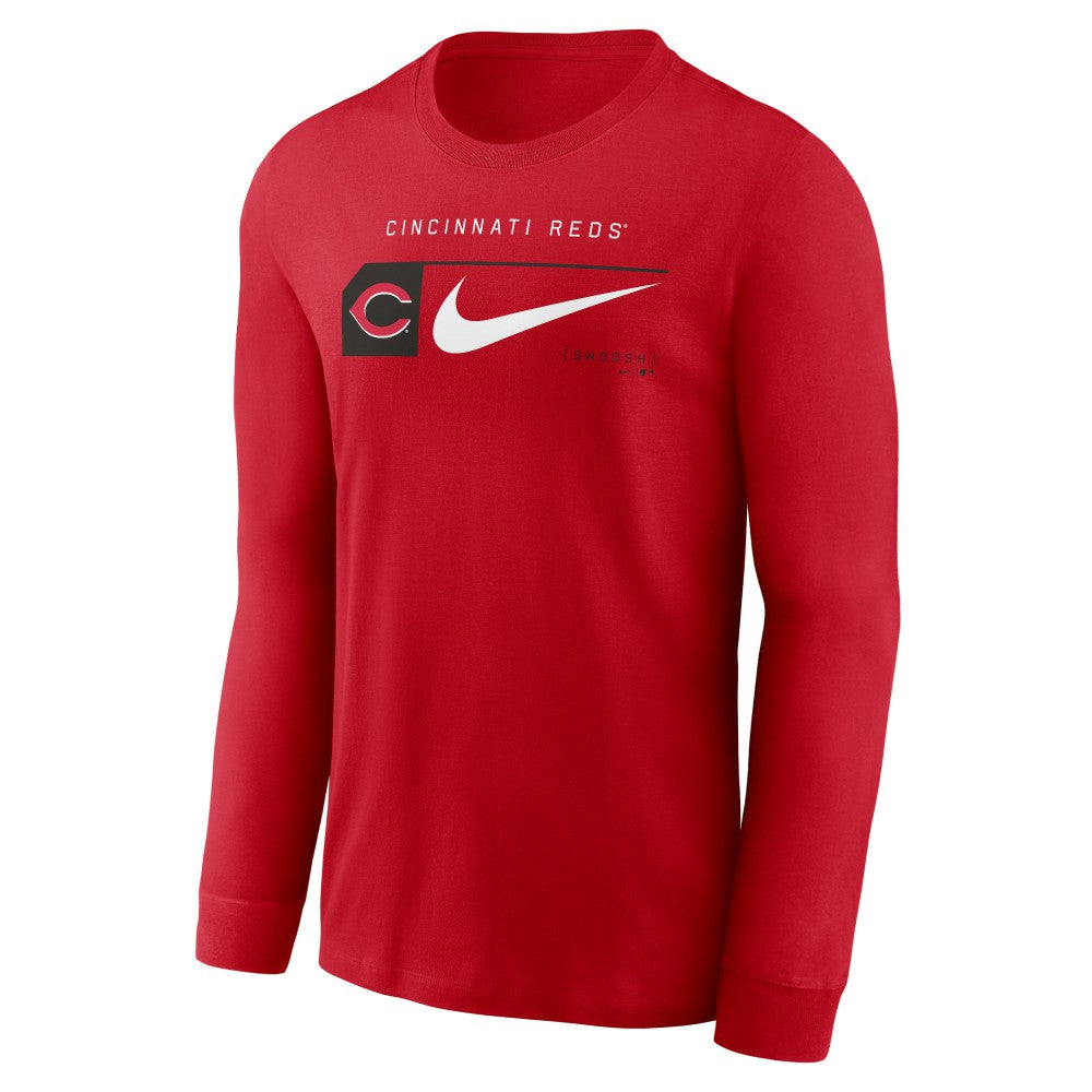 Cincinnati Reds Local Logo Swoosh Lockup Long Sleeve T-Shirt - Red | Nike