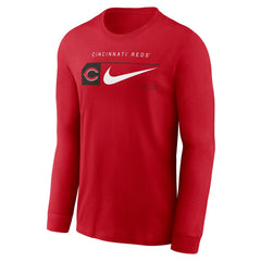 Cincinnati Reds Local Logo Swoosh Lockup Long Sleeve T-Shirt - Red | Nike