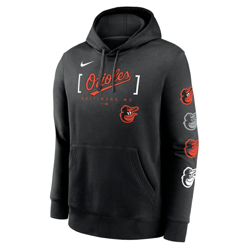 Baltimore Orioles Club Stack Pullover Hoodie - Black | Nike
